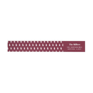 Modern Burgundy Red Pine Wood Christmas Holiday Wrap Around Label
