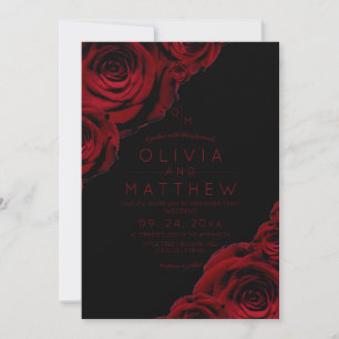 Modern Burgundy Red Roses All in One Photo Wedding Invitation