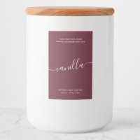 Modern burgundy red script candle product label