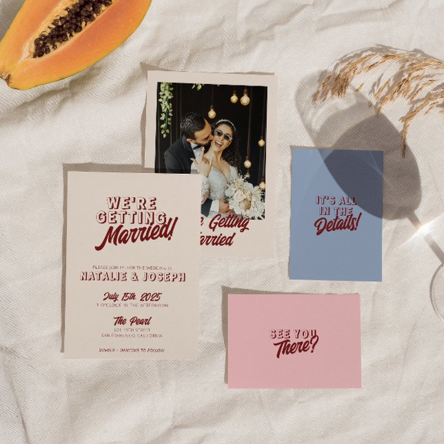 Modern Burgundy Retro Bold Funky Unique Wedding Invitation (Creator Uploaded)