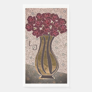Modern Burgundy Rose Floral Vase Monogram Wedding Napkin
