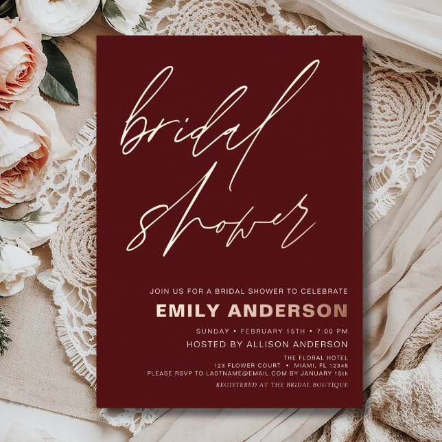 Modern Burgundy Rose Gold Bridal Shower Chic (Creator Uploaded)