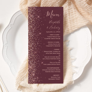 Modern Burgundy Rose Gold Glitter Edge Wedding Menu