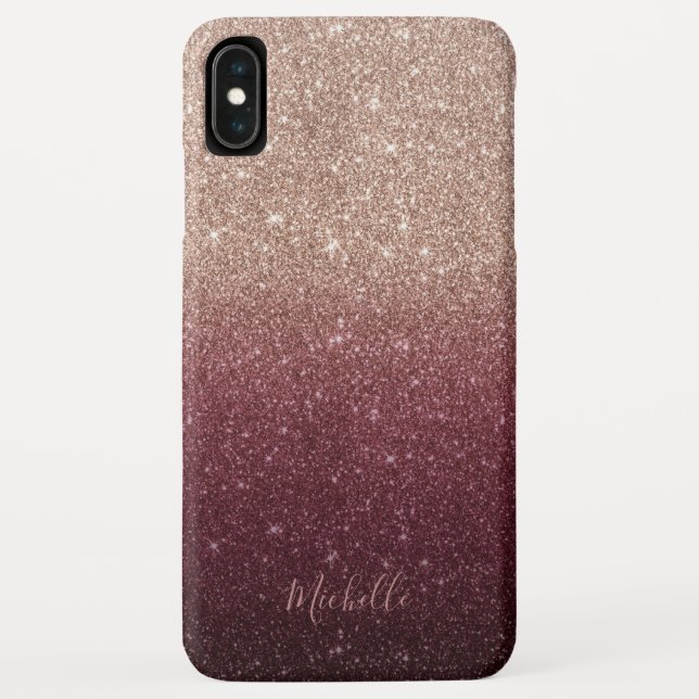 Modern Burgundy & Rose Gold Glitter Ombre Case-Mate iPhone Case (Back)