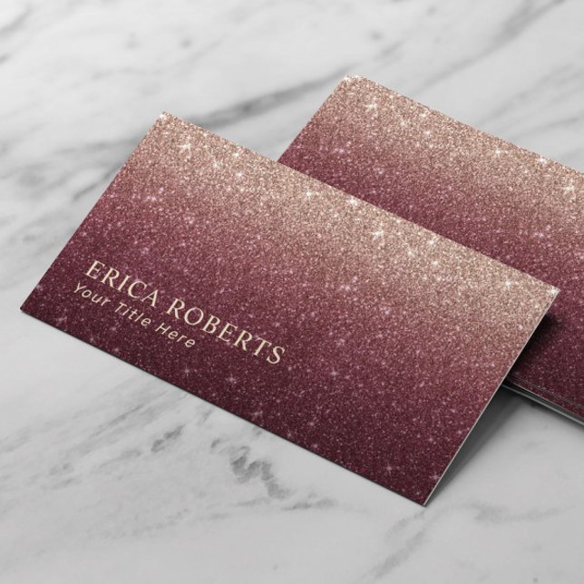 Modern Burgundy Rose Gold Ombre Glitter Minimalist Business Card (Creator Uploaded)