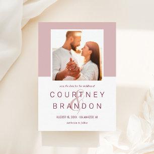 Modern Burgundy Rose Pink Monogram Wedding Photo Save The Date