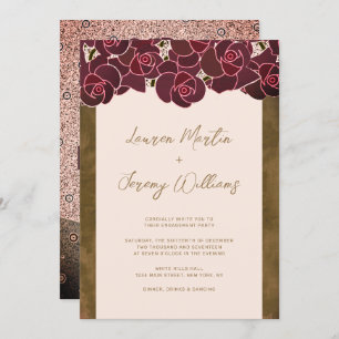 Modern Burgundy Rose Vase Floral Engagement Party Invitation