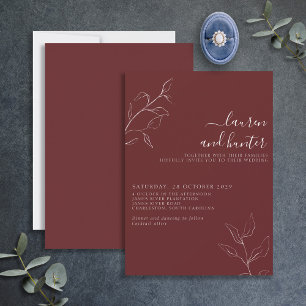 Modern Burgundy Script Botanical Wedding  Invitati Invitation