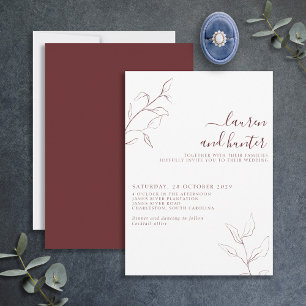 Modern Burgundy Script Botanical Wedding Invitation