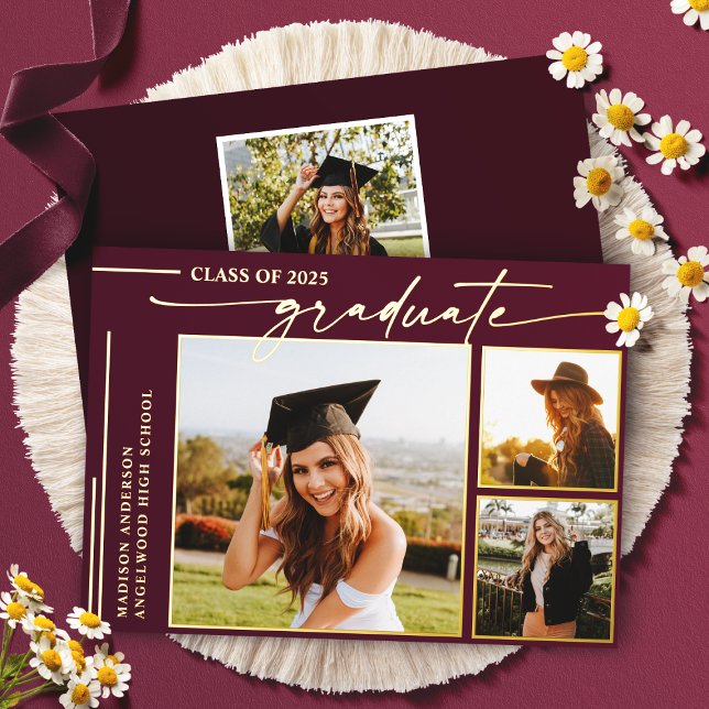 Modern Burgundy Script Graduate Photo Graduation (Creator Uploaded)