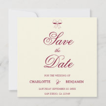 Modern Burgundy Script Ivory Bow Chic Wedding Card
