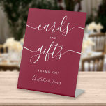Modern Burgundy Signature Script Cards And Gifts Pedestal Sign<br><div class="desc">This elegant burgundy minimalist cards and gifts sign is perfect for all celebrations. Designed by Thisisnotme©</div>