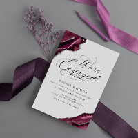 modern burgundy silver agate engagement party