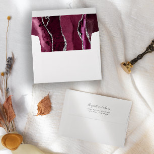 Modern Burgundy Silver Agate Wedding Envelope