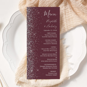Modern Burgundy Silver Glitter Edge Wedding Menu