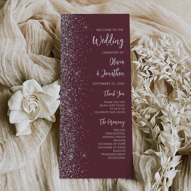 Modern Burgundy Silver Glitter Script Wedding (Creator Uploaded)
