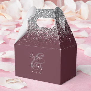 Modern Burgundy Silver Glitter Wedding Favour Box