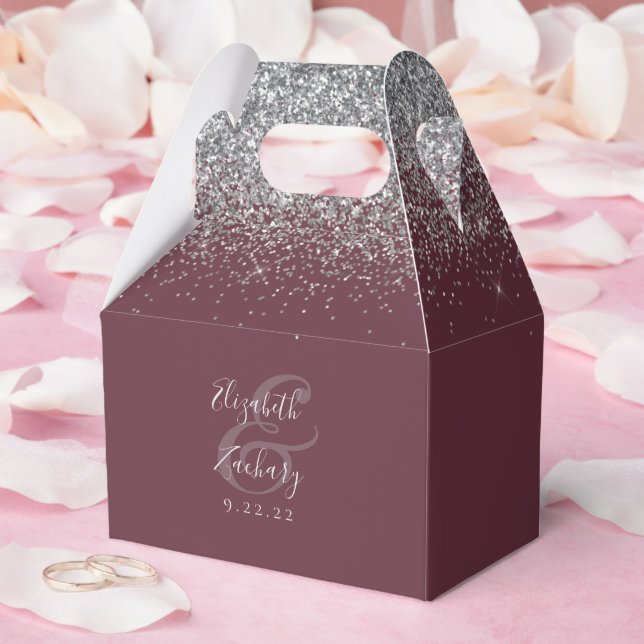 Modern Burgundy Silver Glitter Wedding Favour Box (Wedding)