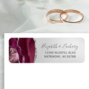 Modern Burgundy Silver Wedding Return Address