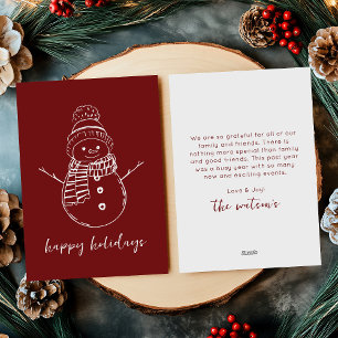 Modern Burgundy Simple Snowman Outline Holiday Card