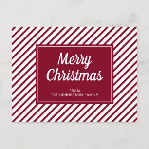 Modern Burgundy Stripes Merry Christmas Postcard
