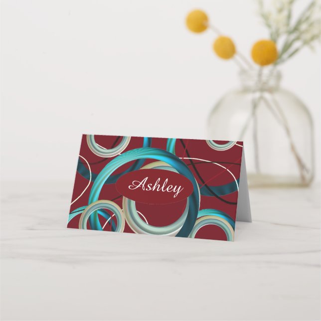 Modern Burgundy Swirl Seating Place Card (Front)