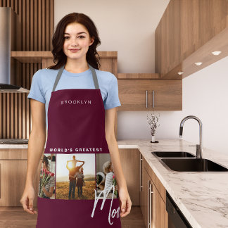 Modern Burgundy Three Photo Cooking Apron