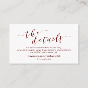 Modern Burgundy typeface, Our Details, website Enclosure Card