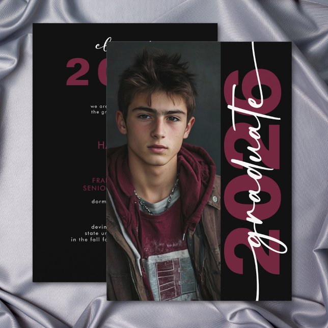 Modern Burgundy Typography Grad Announcement (Modern Burgundy Typography Grad Announcement)