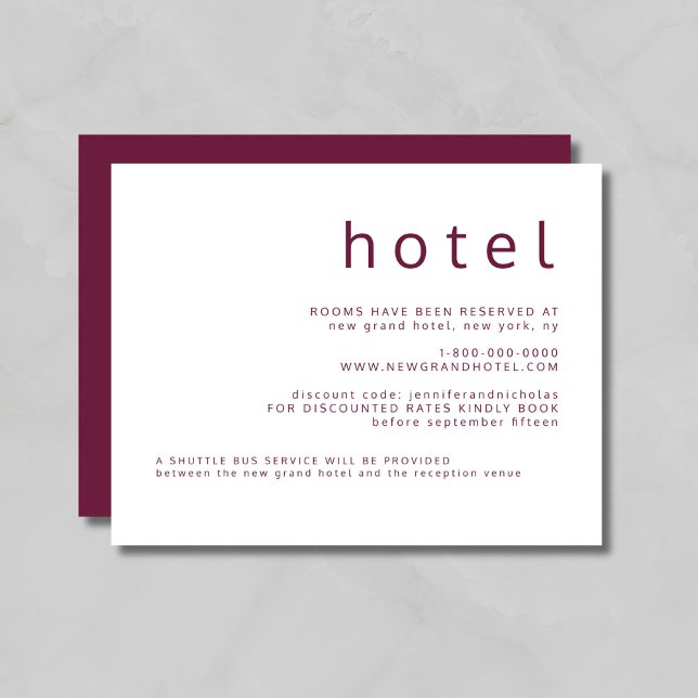 Modern Burgundy Typography Wedding Accommodation Enclosure Card (Modern Burgundy Typography Wedding Accommodation Enclosure Card)