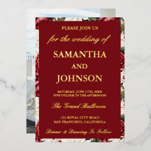 Modern Burgundy Vintage Ivory Floral Photo Wedding