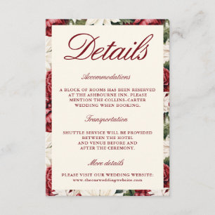 Modern Burgundy Vintage Ivory Floral Wedding Enclosure Card