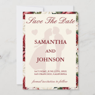 Modern Burgundy Vintage Ivory Floral Wedding Save The Date