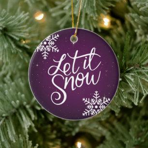 Modern burgundy violet Merry Christmas Snowflakes. Ceramic Tree Decoration