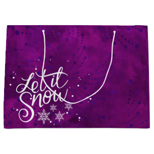 Modern Burgundy Violet Merry Christmas Snowflakes Large Gift Bag