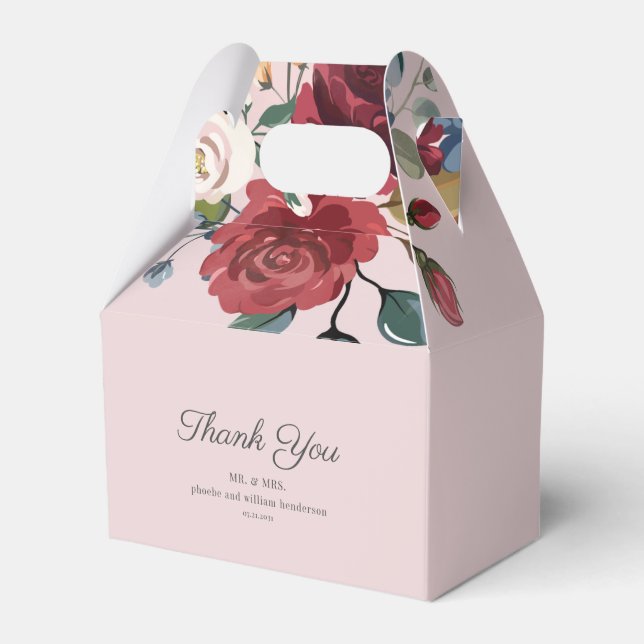 Modern Burgundy Watercolor Floral Rustic Wedding Favour Box (Front Side)