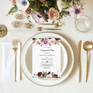 Modern Burgundy Watercolor Flowers & Berry Invitation
