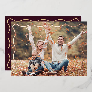 Modern Burgundy Wavy Frame Thanksgiving Photo Card