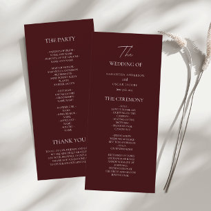 Modern Burgundy Wedding Ceremony Program   Menu