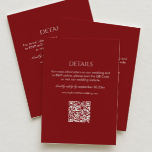 Modern Burgundy Wedding Details Qr Code Enclosure Card