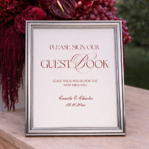 Modern Burgundy Wedding Guest Book Poster