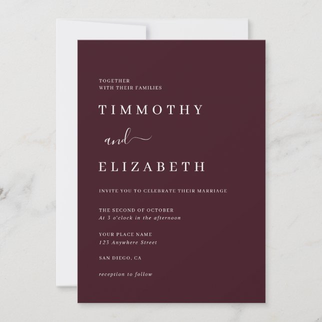Modern Burgundy Wedding Invitation (Front)