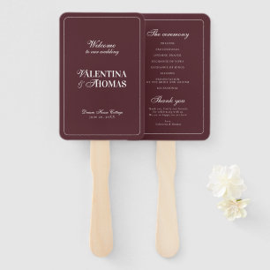 Modern Burgundy Wedding Program Hand Fan