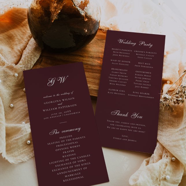 Modern Burgundy Wedding Program Programme (Creator Uploaded)