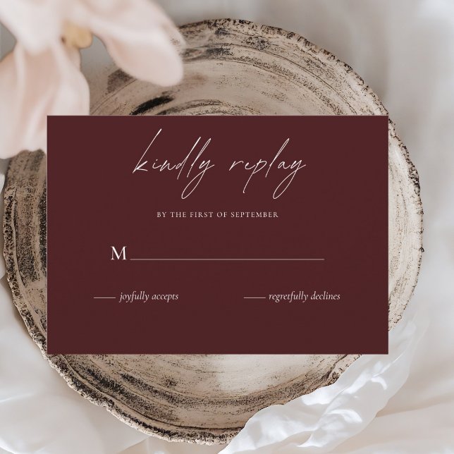 Modern Burgundy Wedding RSVP Card | Minimalist  (Creator Uploaded)