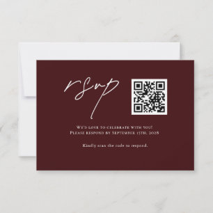 Modern Burgundy Wedding RSVP Card with QR Code