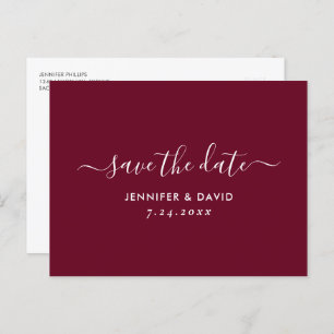 Modern Burgundy Wedding Save The Date Announcement Postcard