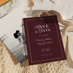 Modern Burgundy Wedding Save the Date Invitation