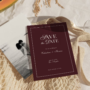 Modern Burgundy Wedding Save the Date Invitation