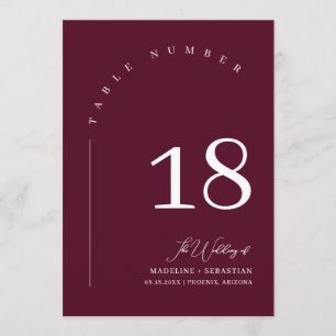 Modern Burgundy Wedding Seating Chart Table Number
